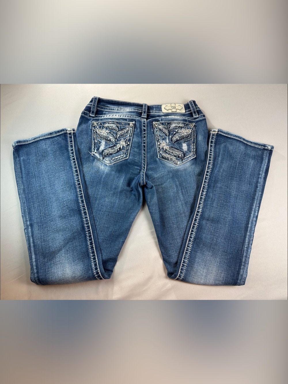 Miss Me Jeans Womens 30 Mid Rise Boot Rhinestone Embellished Y2K